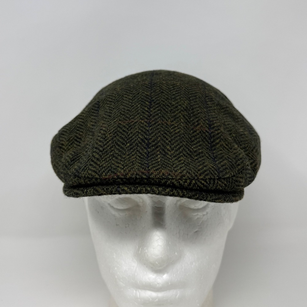 Mucros Weavers Trinity Flat Cap XL Olive Green Herringbone Wool Tweed Ireland